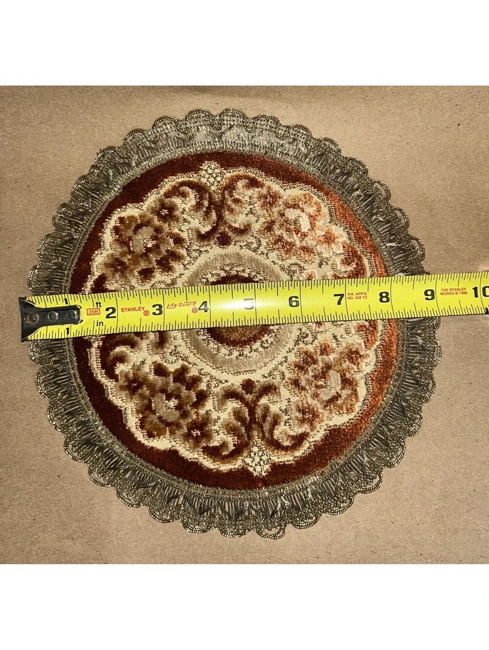 Vintage Wedgewood Floral Round Placemat Belgium Doiley Set of 2 -9' brown gold